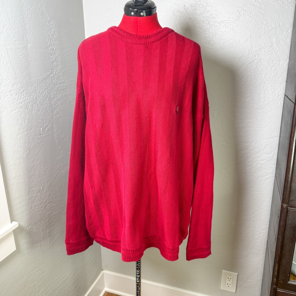 Chaps Ralph Lauren Retro Red Chevron Knit 100% Cotton Sweater Size XXL
